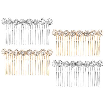 4 Pcs Rhinestone Side Hair Combs Rhinestone Bridal Hair Comb Crystal Flower Hair Clips French Flower Hair Comb for Women Girls Wedding Hair Accessories (Silver Gold)
