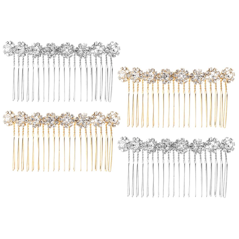 4 Pcs Rhinestone Side Hair Combs Rhinestone Bridal Hair Comb Crystal Flower Hair Clips French Flower Hair Comb for Women Girls Wedding Hair Accessories (Silver Gold)