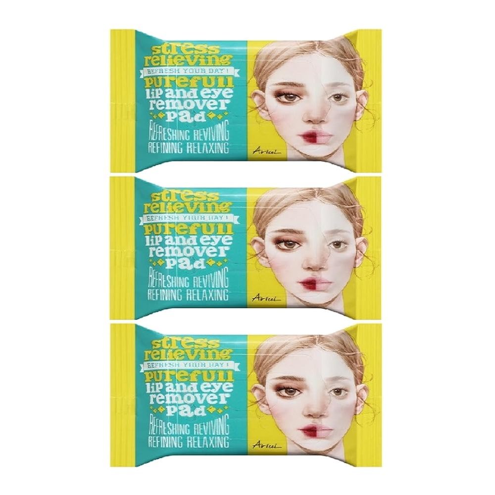 3 x Lip Eye Remover Pad Makeup Cleanser Wipes Jojoba Lemon Oil Moisturizing