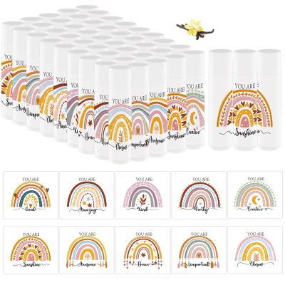 50 PCS Bohemian Rainbow Lip Balm Bulk Inspirational Words Appreciation Gift for Women Thank You Gifts Moisturizer Lips for Baby Shower Coworkers Friend Wedding Bridal Shower