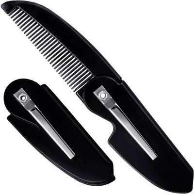 CTEAKOP Folding Mustache Comb for Men, Portable Plastic Pocket Moustache Comb, Fine Teeth Beard Straightener Grooming Styling Hair for Men (1 Pcs)