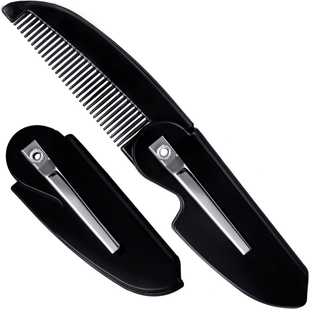 CTEAKOP Folding Mustache Comb for Men, Portable Plastic Pocket Moustache Comb, Fine Teeth Beard Straightener Grooming Styling Hair for Men (1 Pcs)
