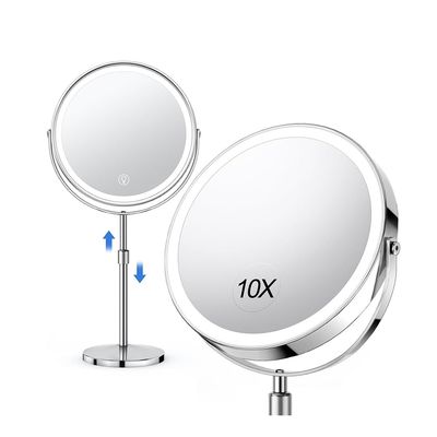 10x Large Lighted Makeup Mirror, 8.5" Large Rechargeable Vanity Mirror, Dimmable Touch Screen, 360 Rotation Doubl, Gift for Women