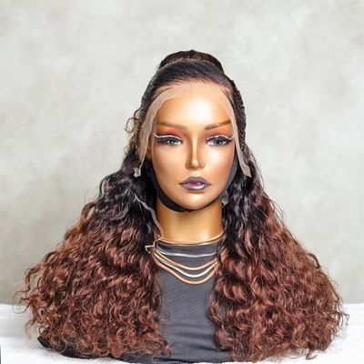 oulaer Ombre Blonde Curly Wigs Human Hair 13x6 HD Transparent Lace Frontal Wigs For Women 1B30 Color Deep Wave Wig Pre Plucked Brazilian Remy Hair Natural Hairline Glueless Wig 150% Density 24Inch