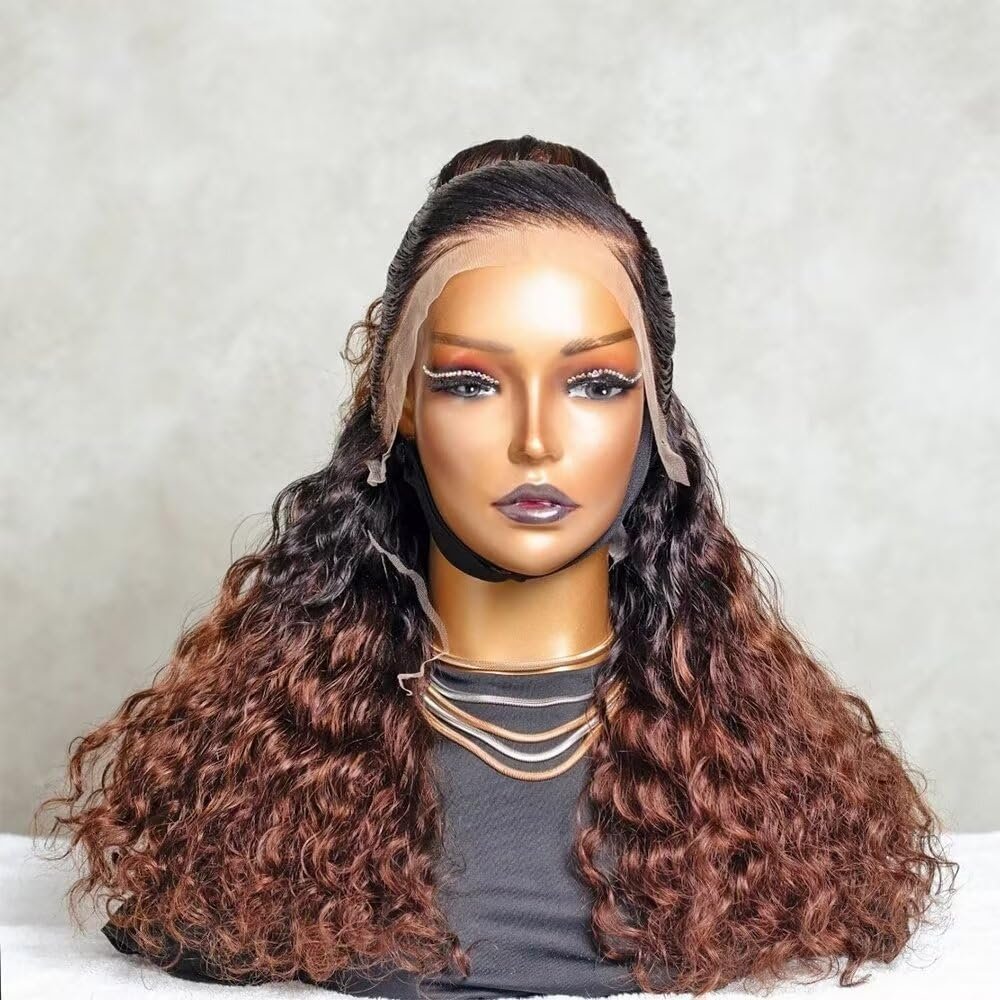 oulaer Ombre Blonde Curly Wigs Human Hair 13x6 HD Transparent Lace Frontal Wigs For Women 1B30 Color Deep Wave Wig Pre Plucked Brazilian Remy Hair Natural Hairline Glueless Wig 150% Density 24Inch
