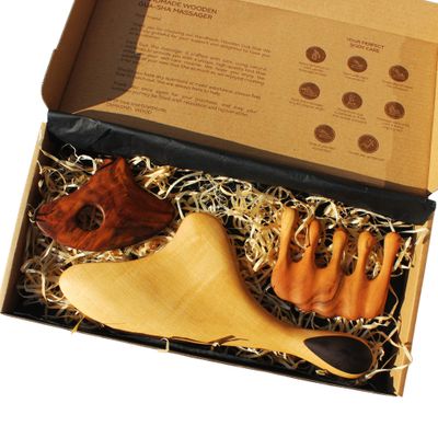 Personalized Gua Sha Gift Set  Custom Engraved Wooden Face & Body Massagers. Natural Skincare & Self-Care Spa Gift Box with Sustainable Gua Sha Set, Scalp Massager & Wooden Hair Comb