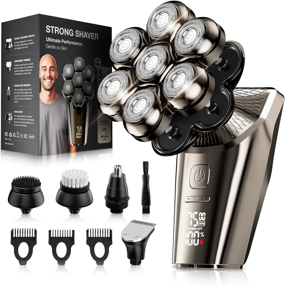 SHPAVVER ETHUP Head Shavers for Bald Men, 9 in 1 Head Shaving Kit, IPX7 Waterproof Rotary Shaver, Wet/Dry Use, Rechargeable, Electric Razor
