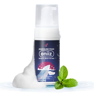 ONIIZ Masculine Foam Mens Intimate Wash for Odor & Sweat Control, pH Balanced Cleanser for Sensitive Skin with Aloe, Chamomile & Green Tea Amorous (Subtle Warm Scent), 3.38 fl oz