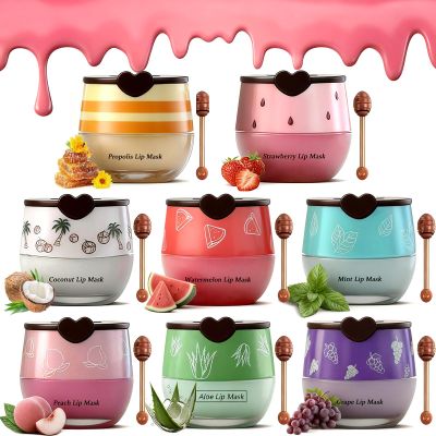 8 PCS Bee Lip Balm Pot, Fruit Moisturizing Propolis Lip Mask, Lip Mask Overnight Moisturizing Lip Balm Hydrating Prevention Dry and Crack Lip Scrubs Exfoliator Lip Wrinkle Care Products