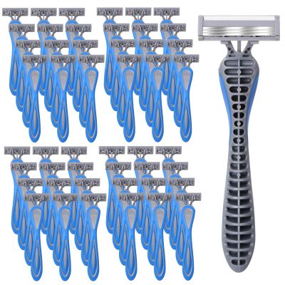 Leriton 60 Pcs Mens Disposable Razors Bulk 3 Blade Sensitive Skin Shaving Razor Long Blade for Hotel Spa Travel