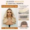 13x4 Glueless Full Frontal Ombre Ash Blonde Wig Human Hair Pre Plucked Pre Cut Balayage Highlight Blonde with Brown Roots 200% Body Wave Wigs UHD Lace Front Wig Remy Real Human Hair for Women 20Inch view 2