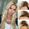 13x4 Glueless Full Frontal Ombre Ash Blonde Wig Human Hair Pre Plucked Pre Cut Balayage Highlight Blonde with Brown Roots 200% Body Wave Wigs UHD Lace Front Wig Remy Real Human Hair for Women 20Inch view 4
