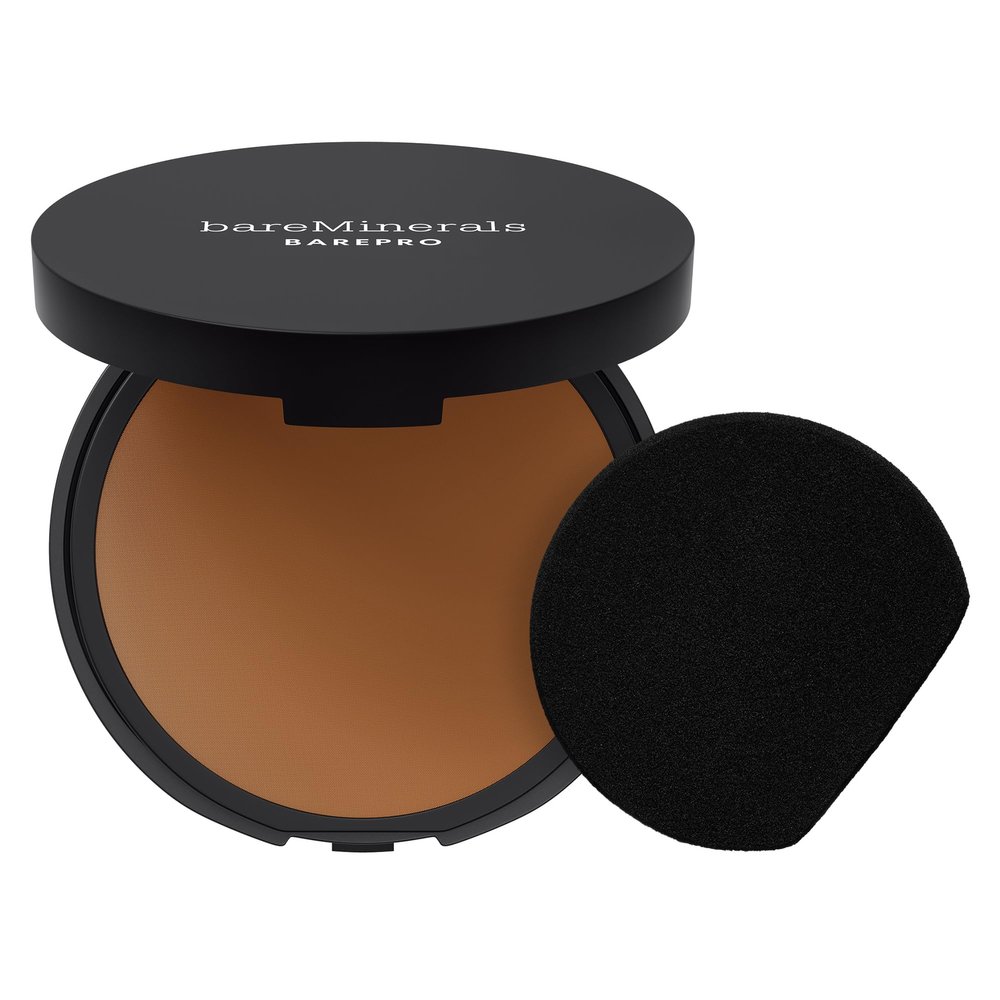 bareMinerals Barepro 24HR Skin-Perfecting Powder Foundation, Matte Pressed Powder Foundation Full Coverage with Plant-Based Squalene, Oil Control, Vegan - Deep 55 Cool