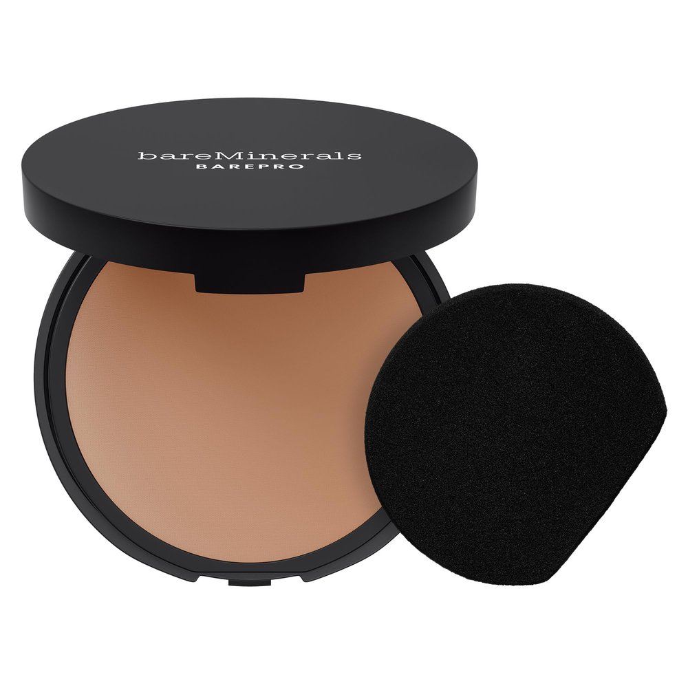 bareMinerals Barepro 24HR Skin-Perfecting Powder Foundation, Matte Pressed Powder Foundation Full Coverage with Plant-Based Squalene, Oil Control, Vegan - Medium Deep 45 Cool