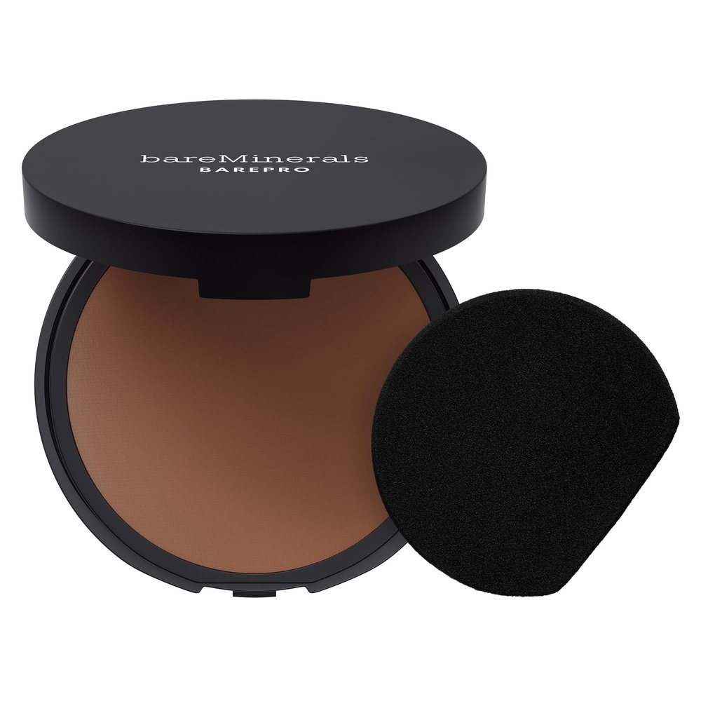 bareMinerals Barepro 24HR Skin-Perfecting Powder Foundation, Matte Pressed Powder Foundation Full Coverage with Plant-Based Squalene, Oil Control, Vegan - Deep 60 Neutral