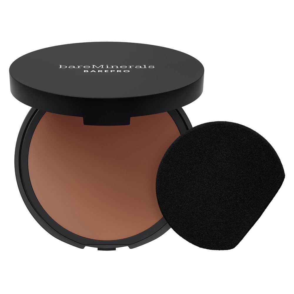 bareMinerals Barepro 24HR Skin-Perfecting Powder Foundation, Matte Pressed Powder Foundation Full Coverage with Plant-Based Squalene, Oil Control, Vegan - Deep 55 Neutral