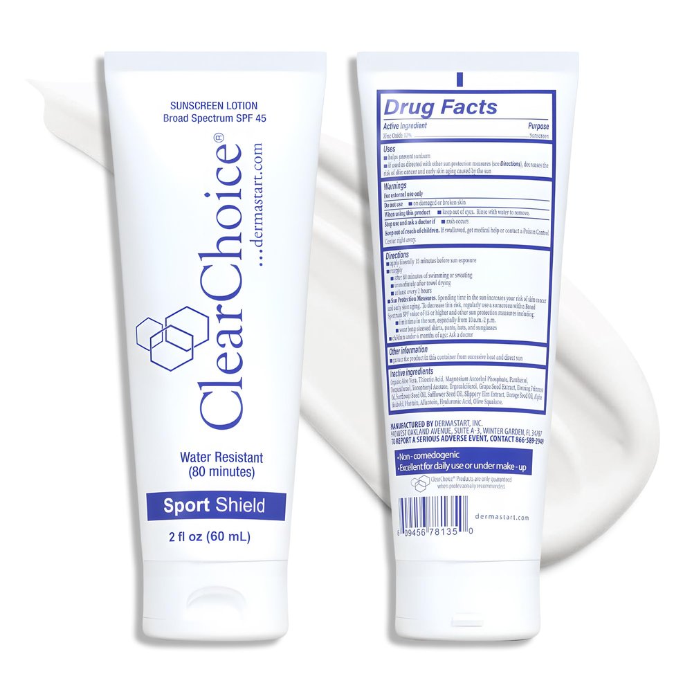 Clear Choice Sport Shield SPF 45 Mineral Sunscreen & Moisturizer | Non-Greasy Broad-Spectrum Face & Body SPF | Micronized Zinc Oxide | No White Cast | Dermatologist Recommended 60 ml / 2 oz