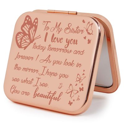 PDOZV Small Compact Mirror, Rosegold Square 2.82.8 Metal Frame Smooth Style Double Sided Mini Magnifying 1X/2X Mirror for Purse Can be Used as Gifts for Woman (RGSr03)