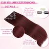 POGINJA Clip in Hair Extensions Real Human Hair, Red Wine Remy Human Hair Extensions Clip ins for Women, 100% Natural Human Hair, Double Weftm, 22inch 110g 8Pcs, #99J Burgundy view 3