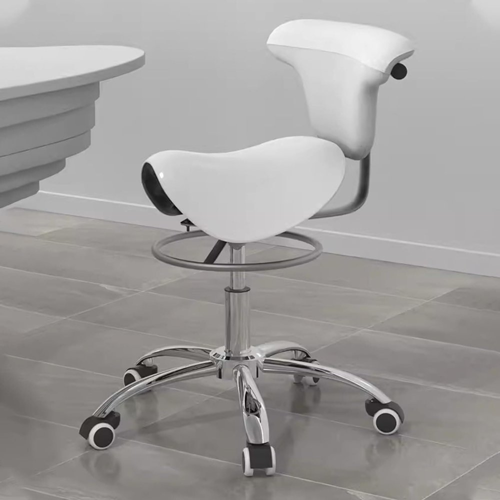 JAVPTAV Dental Hygienist Saddle Chairs Stool, Back Support Ergonomic Seat, Adjustable 57-67 Cm Rolling Saddle Stool for Salon Massage Spa Tattoo(White)