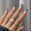 French Tip Press on Nails Short Almond Fake Nails Nude False Nails with Designs Black on Border Glossy Full Cover Glue on Nails Stick on Nails Acrylic Nails for Women Girls 24 Pcs view 1