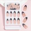 French Tip Press on Nails Short Almond Fake Nails Nude False Nails with Designs Black on Border Glossy Full Cover Glue on Nails Stick on Nails Acrylic Nails for Women Girls 24 Pcs view 2