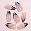 French Tip Press on Nails Short Almond Fake Nails Nude False Nails with Designs Black on Border Glossy Full Cover Glue on Nails Stick on Nails Acrylic Nails for Women Girls 24 Pcs view 3