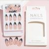 French Tip Press on Nails Short Almond Fake Nails Nude False Nails with Designs Black on Border Glossy Full Cover Glue on Nails Stick on Nails Acrylic Nails for Women Girls 24 Pcs view 4