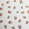 French Tip Press on Nails Short Square Fake Nails Nude False Nails with Silver Swirl Designs Winter Glossy Full Cover Glue on Nails Stick on Nails Acrylic Nails for Women Girls 24 Pcs view 2