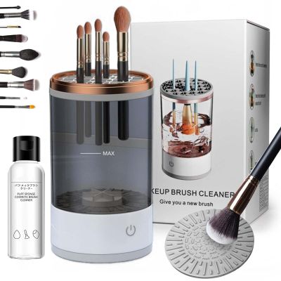 Cosmetic Brush Cleaner, Electric Makeup Brush Cleaner - Automatic Spinning Cosmetic Tool for Deep Cleaning All Types of Brushes Set (Black,Plug-in)