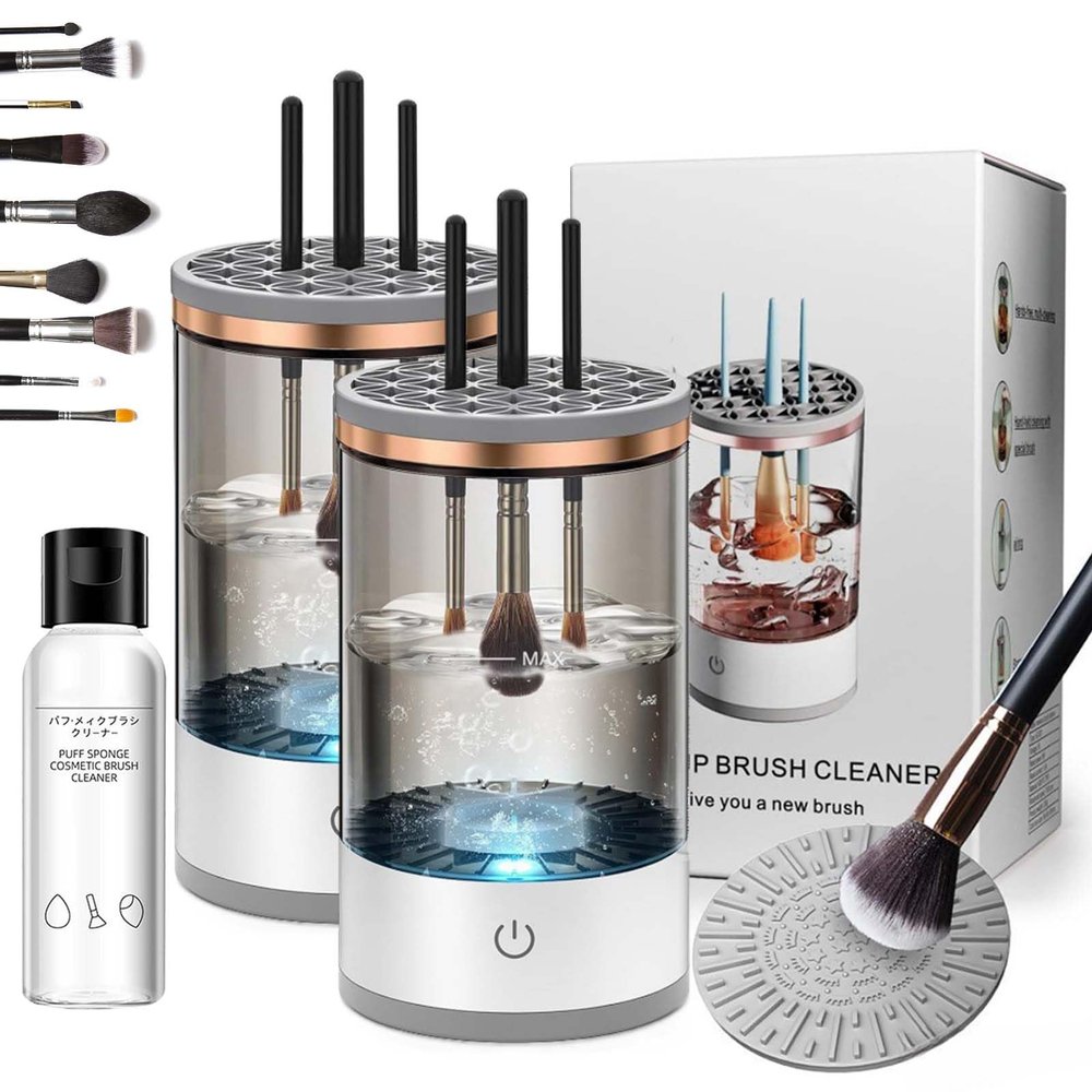 Cosmetic Brush Cleaner, Electric Makeup Brush Cleaner - Automatic Spinning Cosmetic Tool for Deep Cleaning All Types of Brushes Set (2PCS White,Charging)