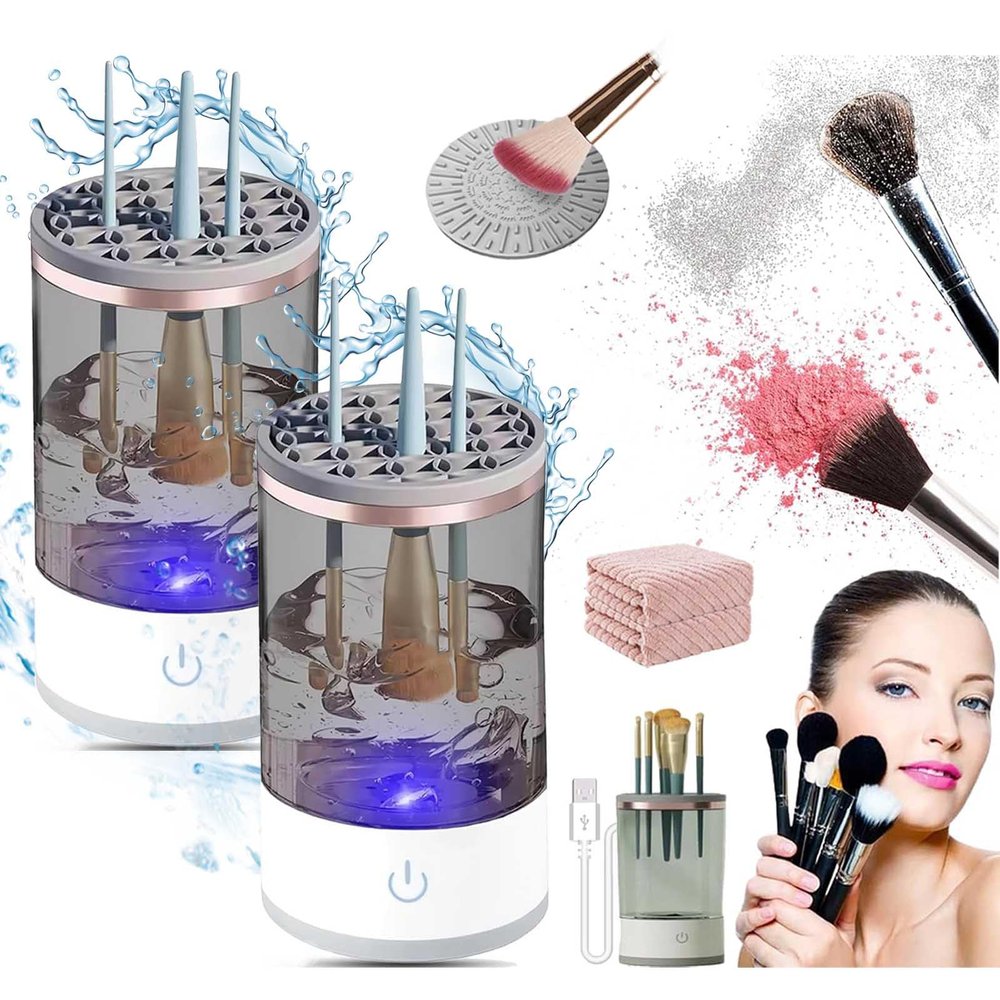 Beauty Swirl Cosmetic Brush Cleaner, Makeup Brush Cleaner Machine, Electric Make Up Brush Cleaner, Make Up Brush Cleaner Cleanser, Automatic Makeup Brush Cleaner with Makeup Brush Cleaner Mat (2Pcs)