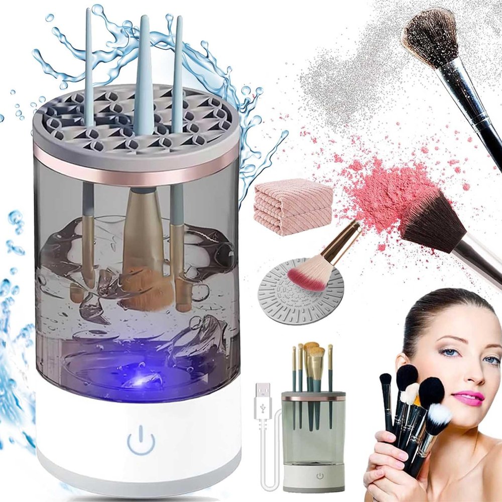 Beauty Swirl Cosmetic Brush Cleaner, Makeup Brush Cleaner Machine, Electric Make Up Brush Cleaner, Make Up Brush Cleaner Cleanser, Automatic Makeup Brush Cleaner with Makeup Brush Cleaner Mat (1Pcs)