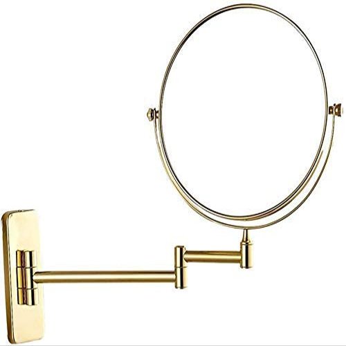 DAHSLNWKN Folding Vanity Mirror Copper Makeup Mirror European Bathroom Double Sided 6/8 Inch Telescopic Mirror(Gold,6 inch 7X)