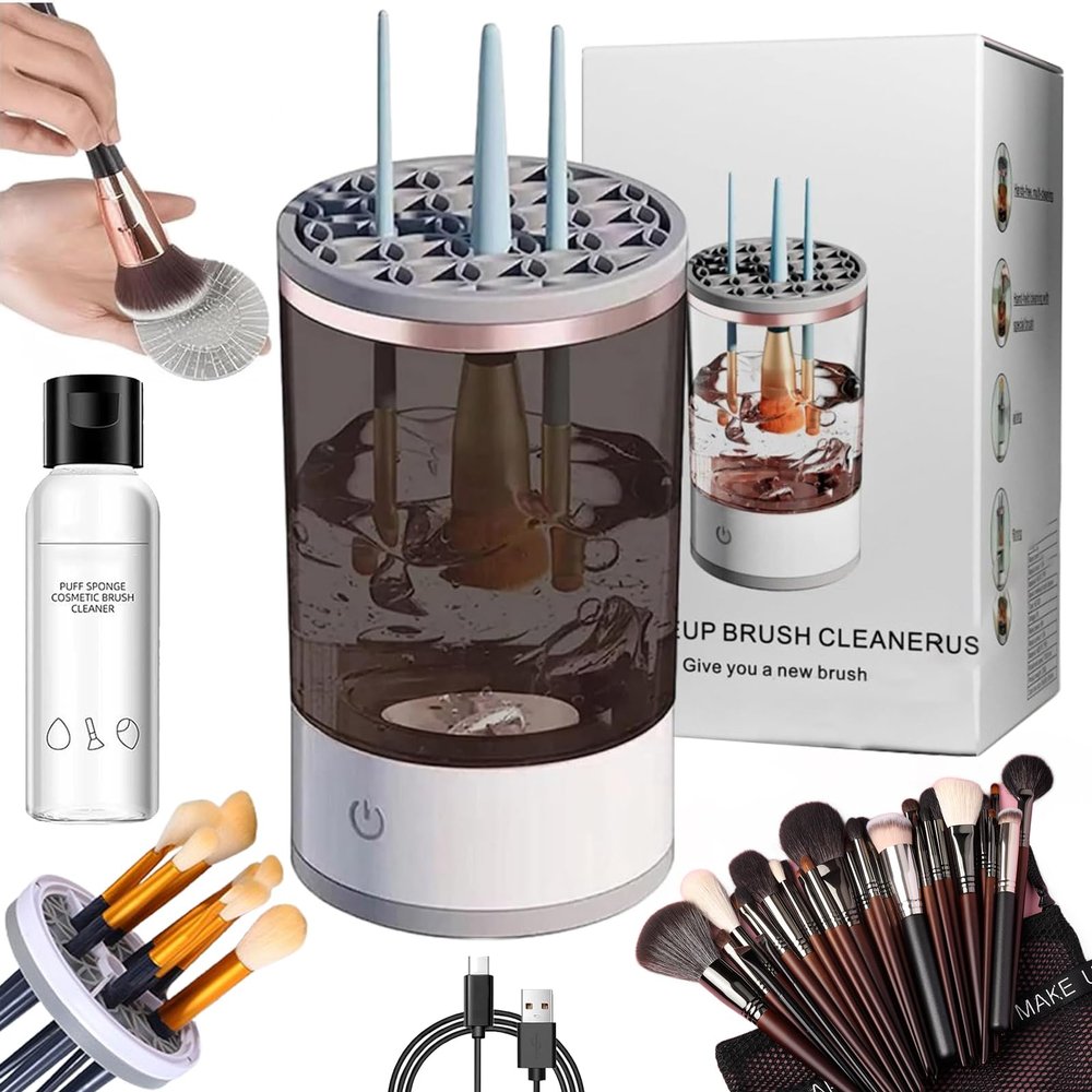 2026 New Cosmetic Brush Cleaner, Electric Makeup Brush Cleaner for All Size Cosmetic Brushes (Black, Rechargeable)