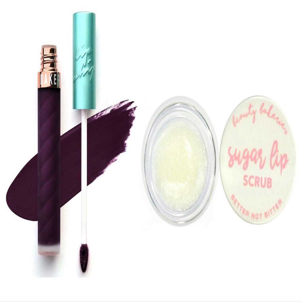 Beauty Bakerie Lip Whip Liquid Lipstick for Women, Hydrating Moisturizer Lip Gloss, Waterproof, 3.5mL, She's Just Jelly + Sugar Lip Scrub, Lip Scrubs for Exfoliation, Hydration, Vanilla, 2 Pack Bundle