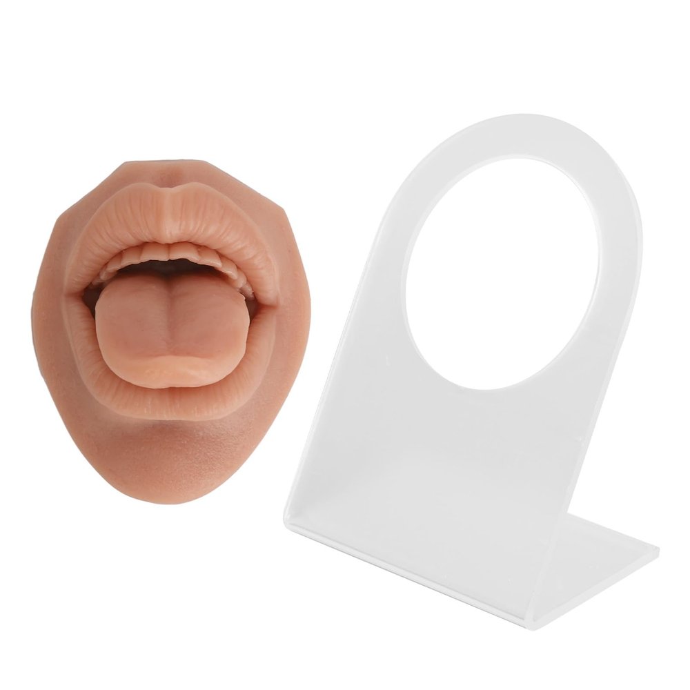 Piercing Practice Body Parts, Model Body Part Displays Set, Silicone Simulated 3D Tongue Mouth Model, With Display Stand, for Jewelry Display, Suturing Practice (Brown)
