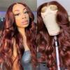 JHXIN 13 * 4 * 1 T Part Lace Wig, 33# Reddish Brown Body Wave Human Hair, 150%/180%/250% Density 8-28 Inch 160-320g(250% density,22 inch) view 4