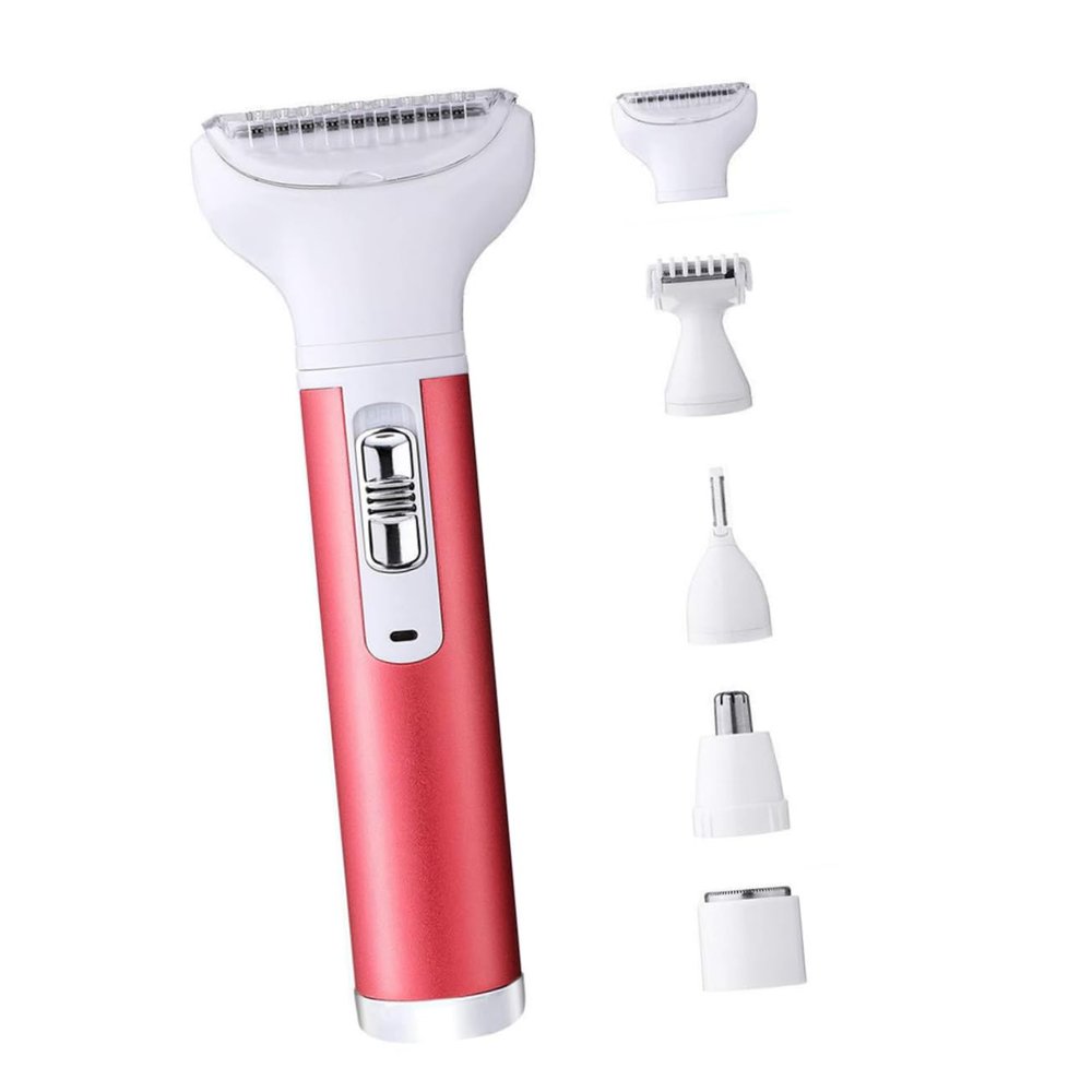 Healeved USB Rechargeable Hair Removal Tool Electric Shaver Set for Women Includes Eyebrow Nose Trimmer Durable Convenient Charging Rose Red