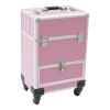 NEATOOM Rolling Makeup Train Case, Lockable Rolling Nail Case with Wheels, Salon Barber Case Traveling Cart Trunk with Drawer, Professional Makeup Trolley for Hair Stylist, Makeup Artist (Pink) view 1