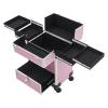 NEATOOM Rolling Makeup Train Case, Lockable Rolling Nail Case with Wheels, Salon Barber Case Traveling Cart Trunk with Drawer, Professional Makeup Trolley for Hair Stylist, Makeup Artist (Pink) view 2