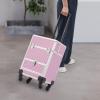 NEATOOM Rolling Makeup Train Case, Lockable Rolling Nail Case with Wheels, Salon Barber Case Traveling Cart Trunk with Drawer, Professional Makeup Trolley for Hair Stylist, Makeup Artist (Pink) view 3