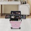 NEATOOM Rolling Makeup Train Case, Lockable Rolling Nail Case with Wheels, Salon Barber Case Traveling Cart Trunk with Drawer, Professional Makeup Trolley for Hair Stylist, Makeup Artist (Pink) view 4