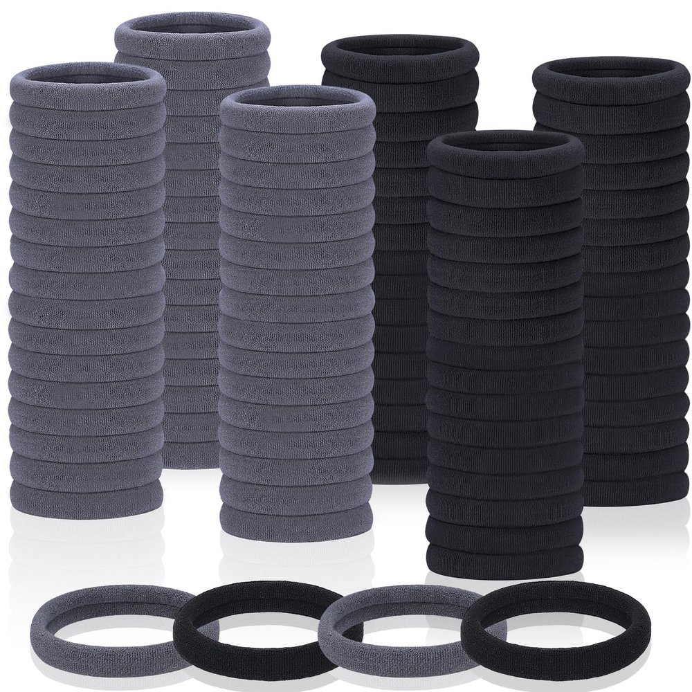 150 Pcs Seamless Elastic Hair Ties No Damage for Thick & Thin Hair, Ponytail Holders, Elastics, Soft Pony Tails Bands for Women, Black & Gray