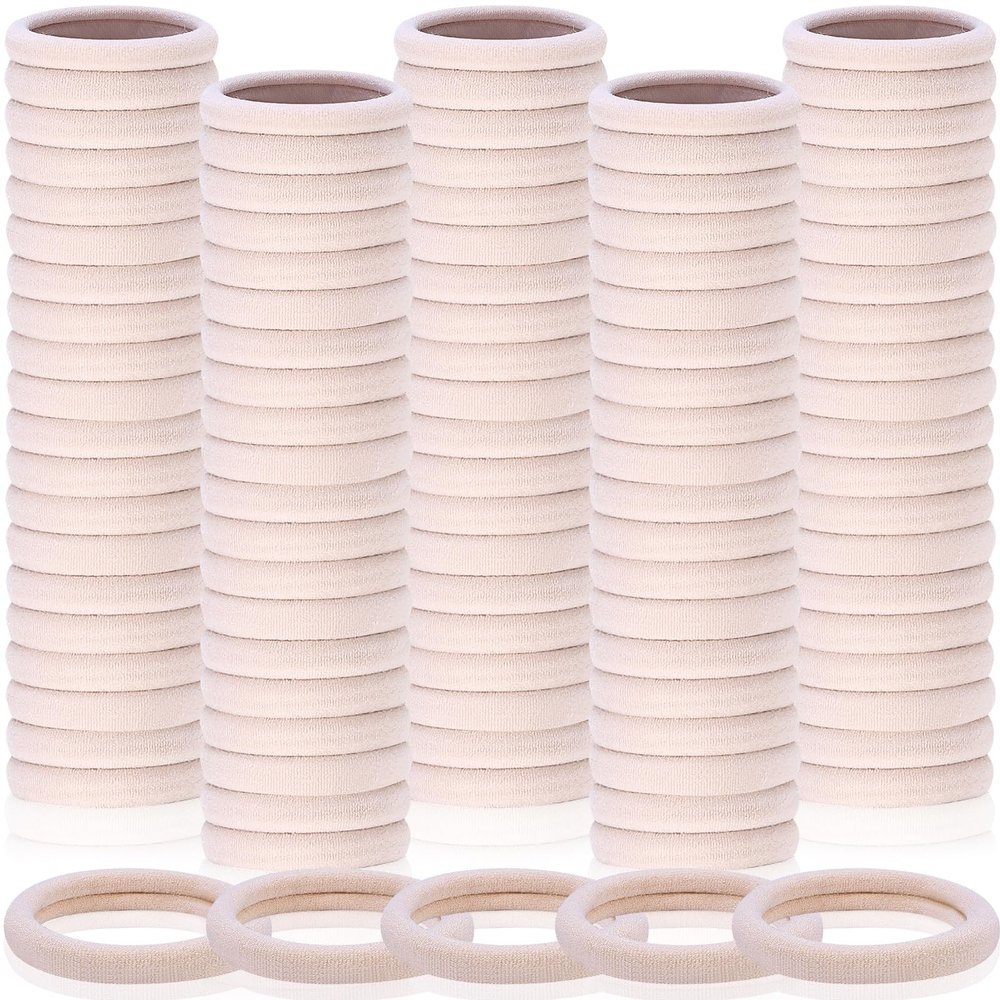 150 Pcs Seamless Elastic Hair Ties No Damage for Thick & Thin Hair, Ponytail Holders, Elastics, Soft Pony Tails Bands for Women, Beige