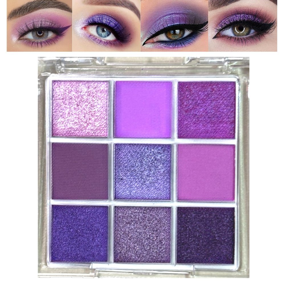 9 Colors Purple Tan Grape Shimmer Matte Eyeshadow Palette, Pearl Glitter Shimmer Matte Nude Neutral Shades, High Pigmented Waterproof Grape Plum Pink Lavender Eyeshadow, Bright Sombras De Ojos