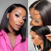LAB HAIRS 12 Inch Blunt Cut Style Short Bob Wig 13x4 Transparent Lace Front Wigs Human Hair Natural Black Straight Bob Wig 150% Density Pre Plucked for Black Women view 1
