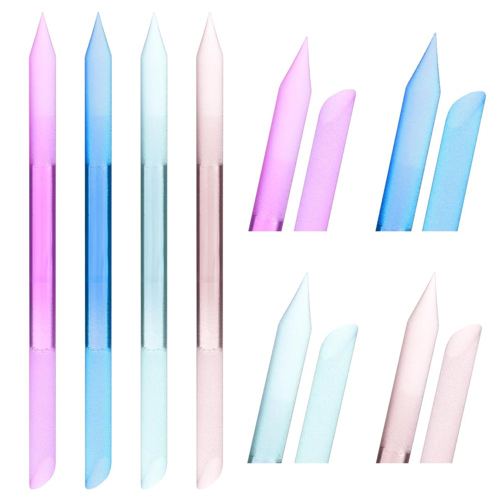 4PCS Glass Cuticle Pusher Tool Transparent Nail Cuticle Pusher Trimmer Remover Tool, Manicure Stick Dual Ended Glass Crystal Cuticle Pusher File with Pointed and Slanted Ends (Green/Pink/Purple/Blue)