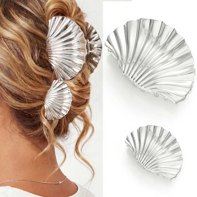 BARTOSI Shell Claw Clips Silver Hair Clip Seashell Hair Claw Clips for Thick Hair Fashion Hair Accessories for Women and Girls (Pack of 2)