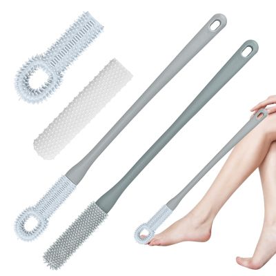 2pcs Soft Rubber Toe Scrubber with Replacement Brush Head Long Handle Toe Seam Massage Foot Washer Shower Cleaner for Seniors Elderly Men Women